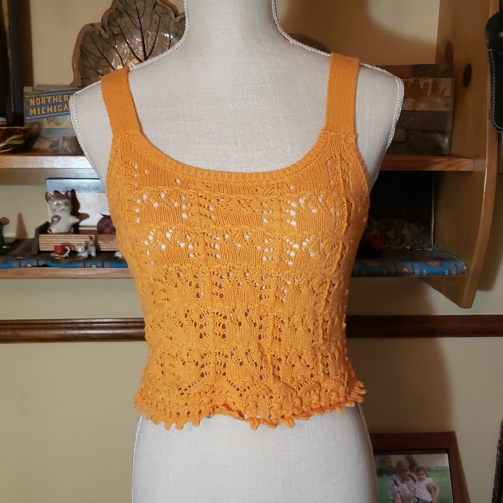 NISAN Orange Lace Knit Tank Top